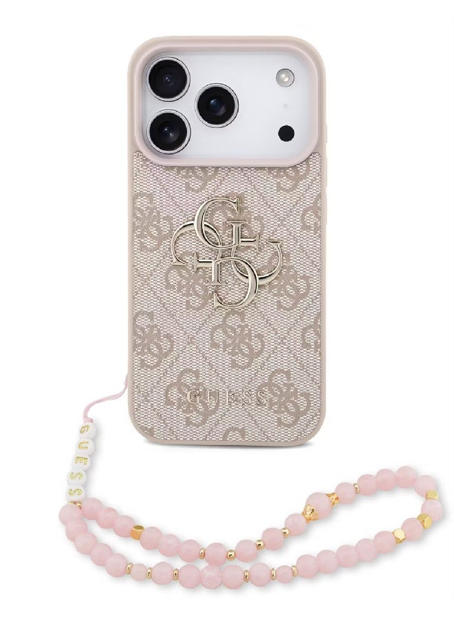 Guess 4G PU Leather Case with Big 4G & Classic Logo with Wrist Strap for iPhone 17 Pro Max - Pink - Image 1